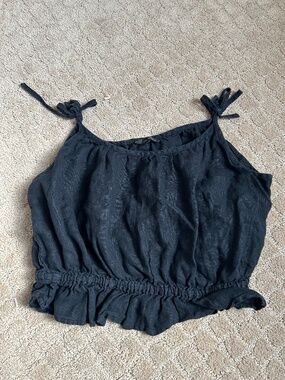 J.Crew black linen tie-strap ruffle-waist tank top size small